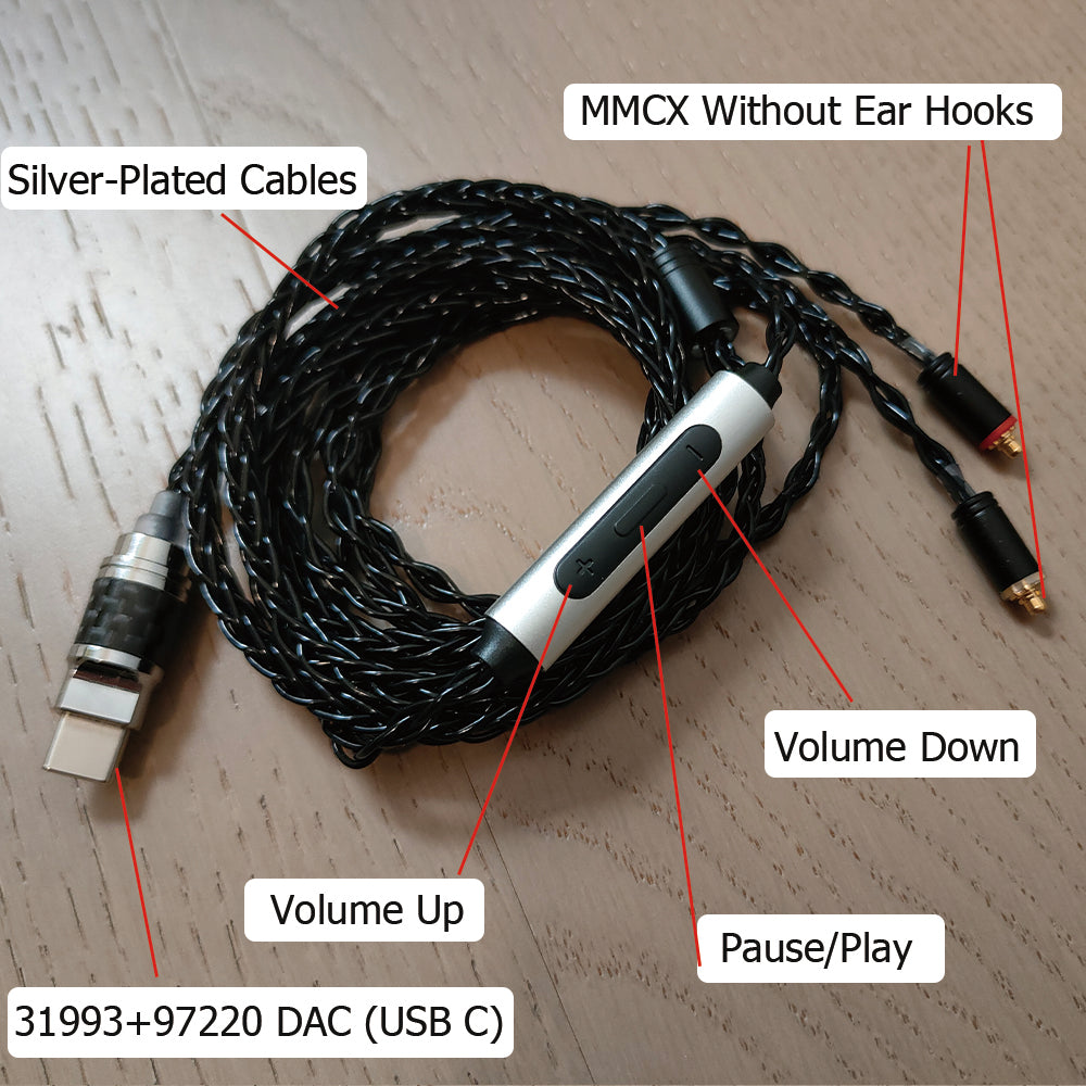ELFINEAR USB TYPE C to MMCX Headphone Cables With DAC AMP Chipset For High Quality Musics Audiophiles Musicans