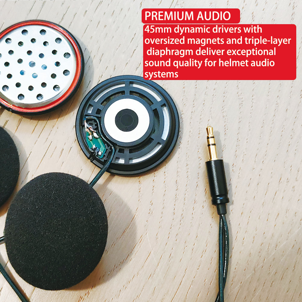 ELFINEAR ACOUSTIX ELITE 45MM Helmet Speaker - Ultimate Sound 3.5mm AUX OCC Shielded Cable for Cardo, Sena, Vimoto Communicators