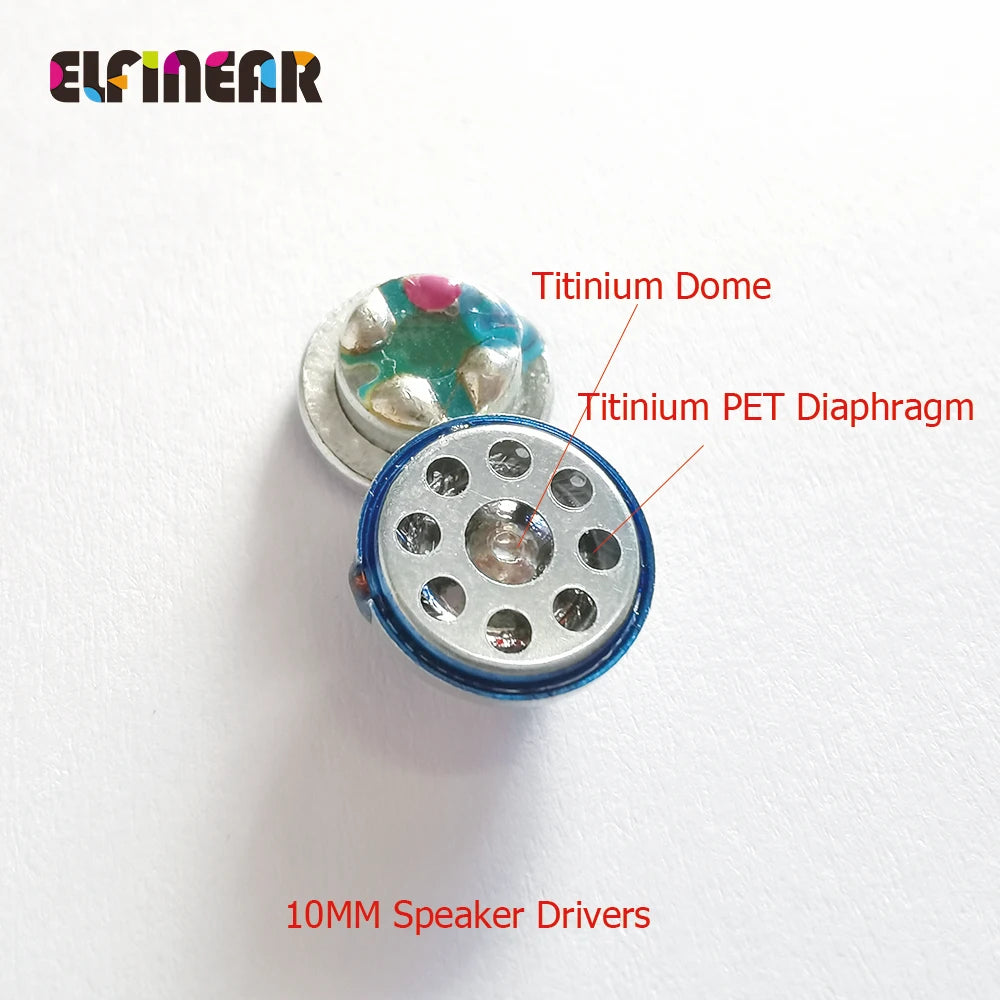 ELFINEAR Hi Fidelity 10MM In-Ear Titinium Dome with PET Edge Diaphrgm Earphone Speaker Units
