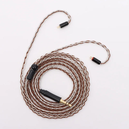 Cable de actualización para auriculares enchufable recto de 8 hilos de color marrón plateado, compatible con MMCX/TFZ/QDC/2 pines
