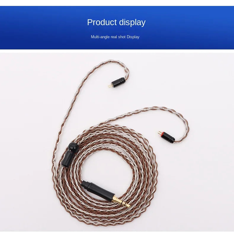 Cable de actualización para auriculares enchufable recto de 8 hilos de color marrón plateado, compatible con MMCX/TFZ/QDC/2 pines