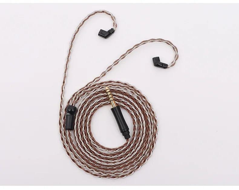 Cable de actualización para auriculares enchufable recto de 8 hilos de color marrón plateado, compatible con MMCX/TFZ/QDC/2 pines