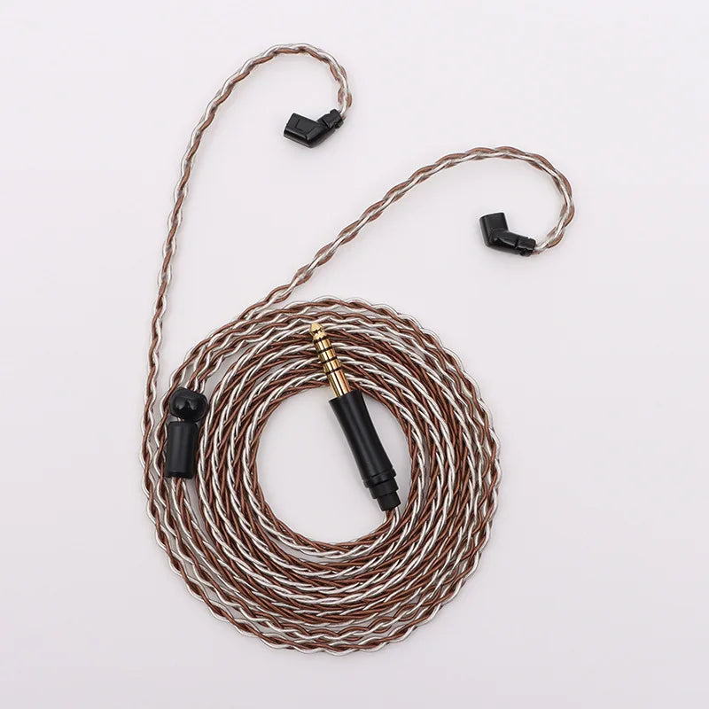 Cable de actualización para auriculares enchufable recto de 8 hilos de color marrón plateado, compatible con MMCX/TFZ/QDC/2 pines