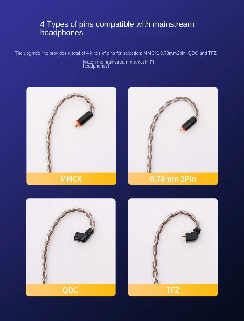 Cable de actualización para auriculares enchufable recto de 8 hilos de color marrón plateado, compatible con MMCX/TFZ/QDC/2 pines
