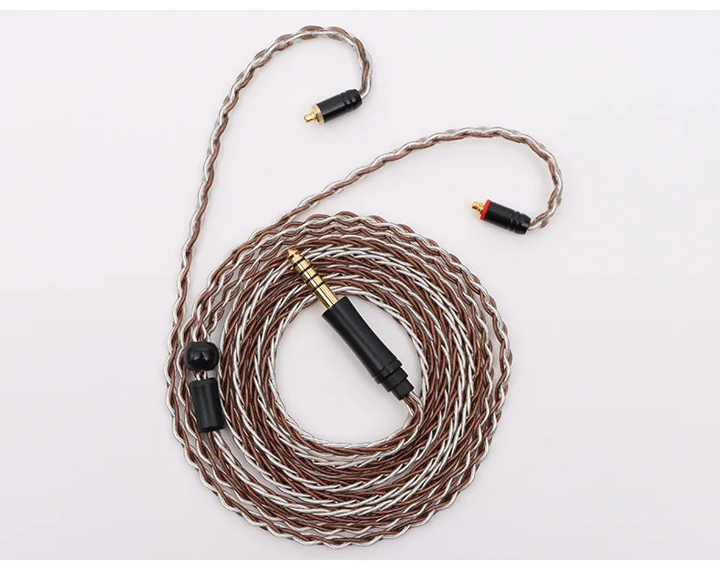 Cable de actualización para auriculares enchufable recto de 8 hilos de color marrón plateado, compatible con MMCX/TFZ/QDC/2 pines