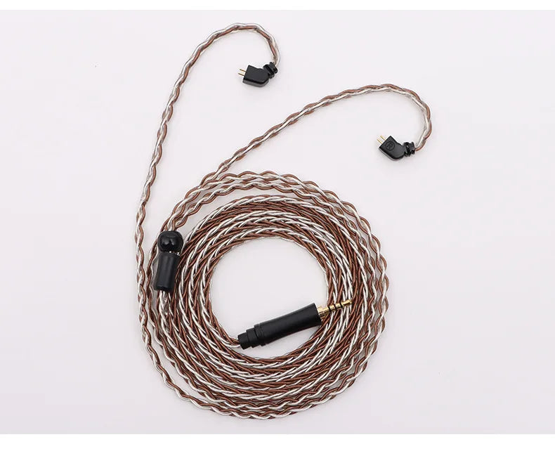 Cable de actualización para auriculares enchufable recto de 8 hilos de color marrón plateado, compatible con MMCX/TFZ/QDC/2 pines