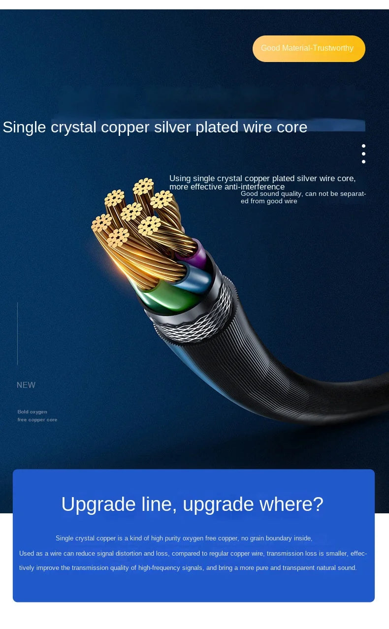 Lightweight and Easy-to-plug Two-core Silver-plated Single Crystal Copper Audio Cable for TFZ, MMCX, and 0.78 Connectors