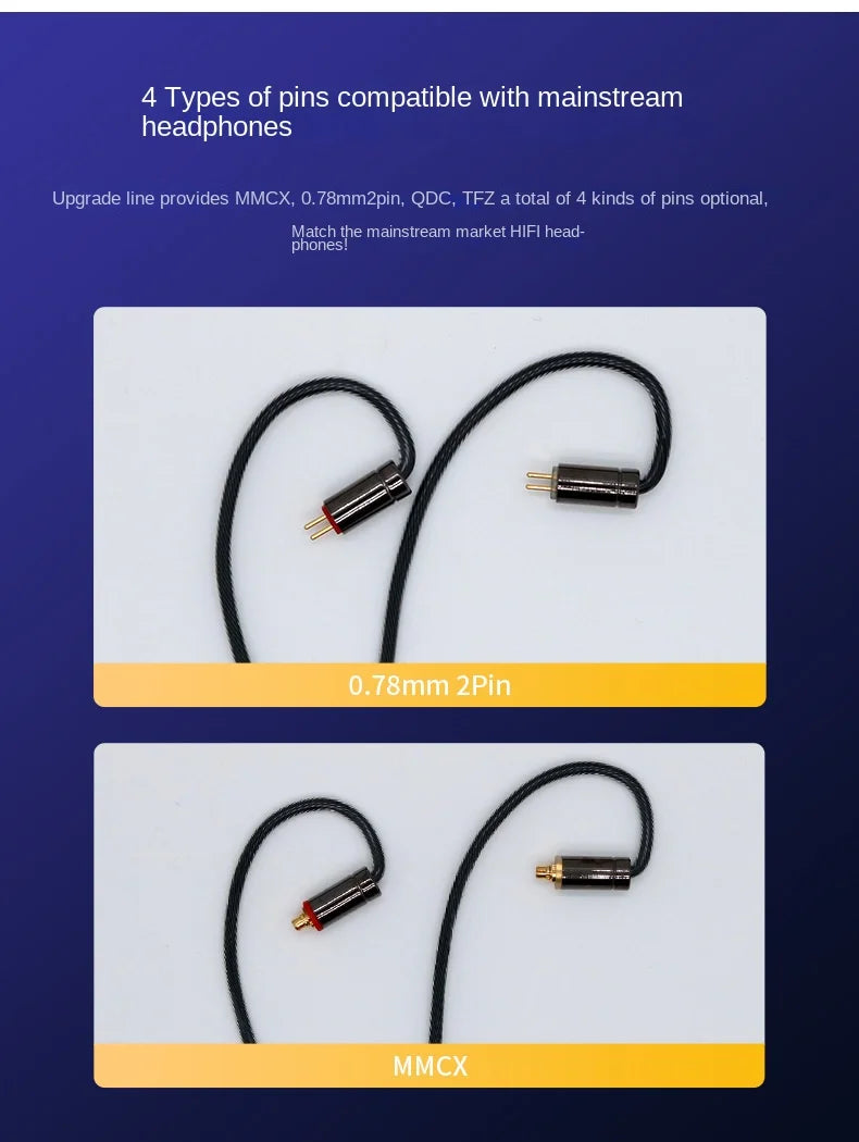 Lightweight and Easy-to-plug Two-core Silver-plated Single Crystal Copper Audio Cable for TFZ, MMCX, and 0.78 Connectors