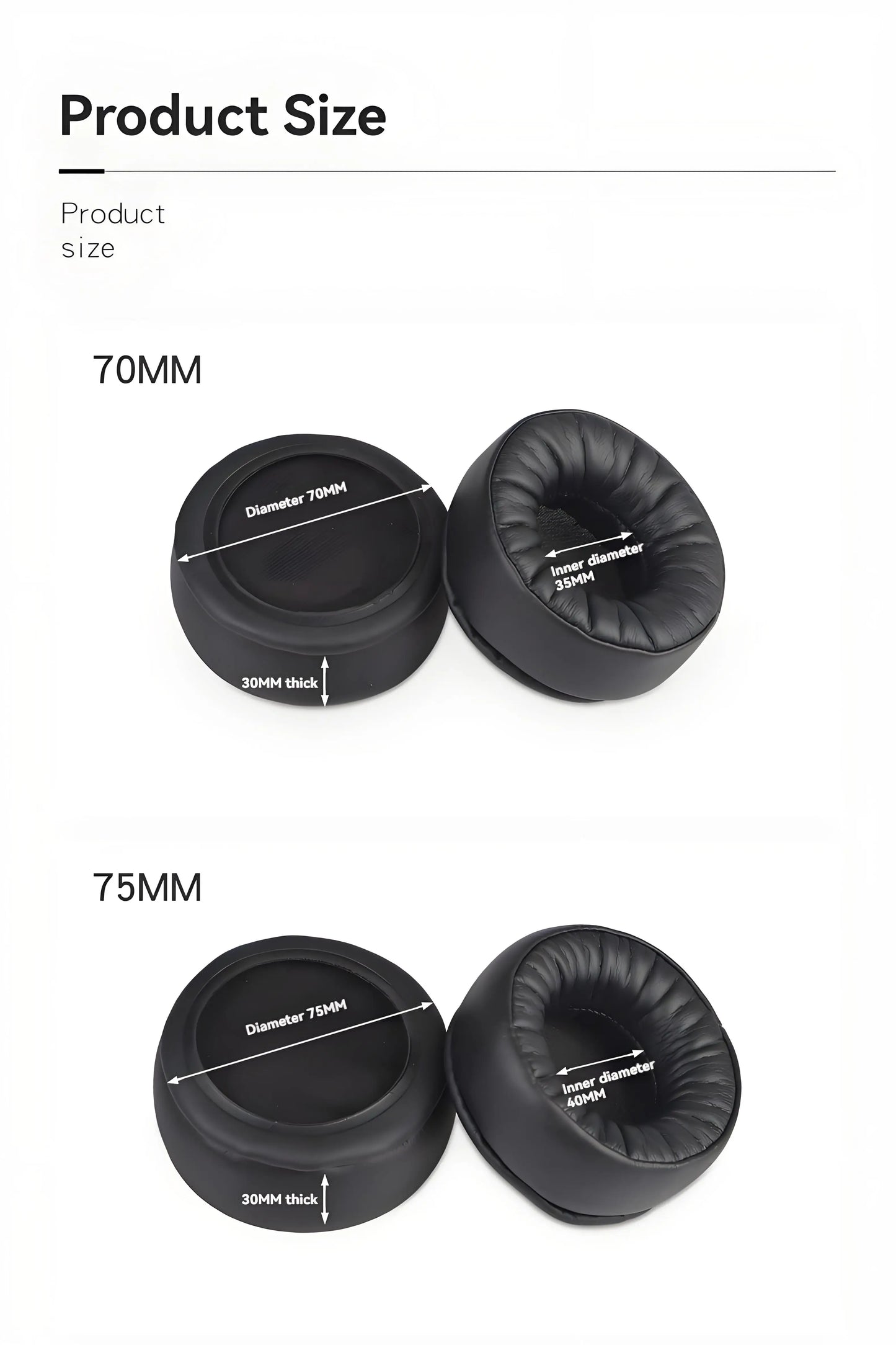 Protein Leather Extra-thick Earphone Covers, 70 - 110mm Sizes, Soft & Comfortable for Personalized Sound Experience