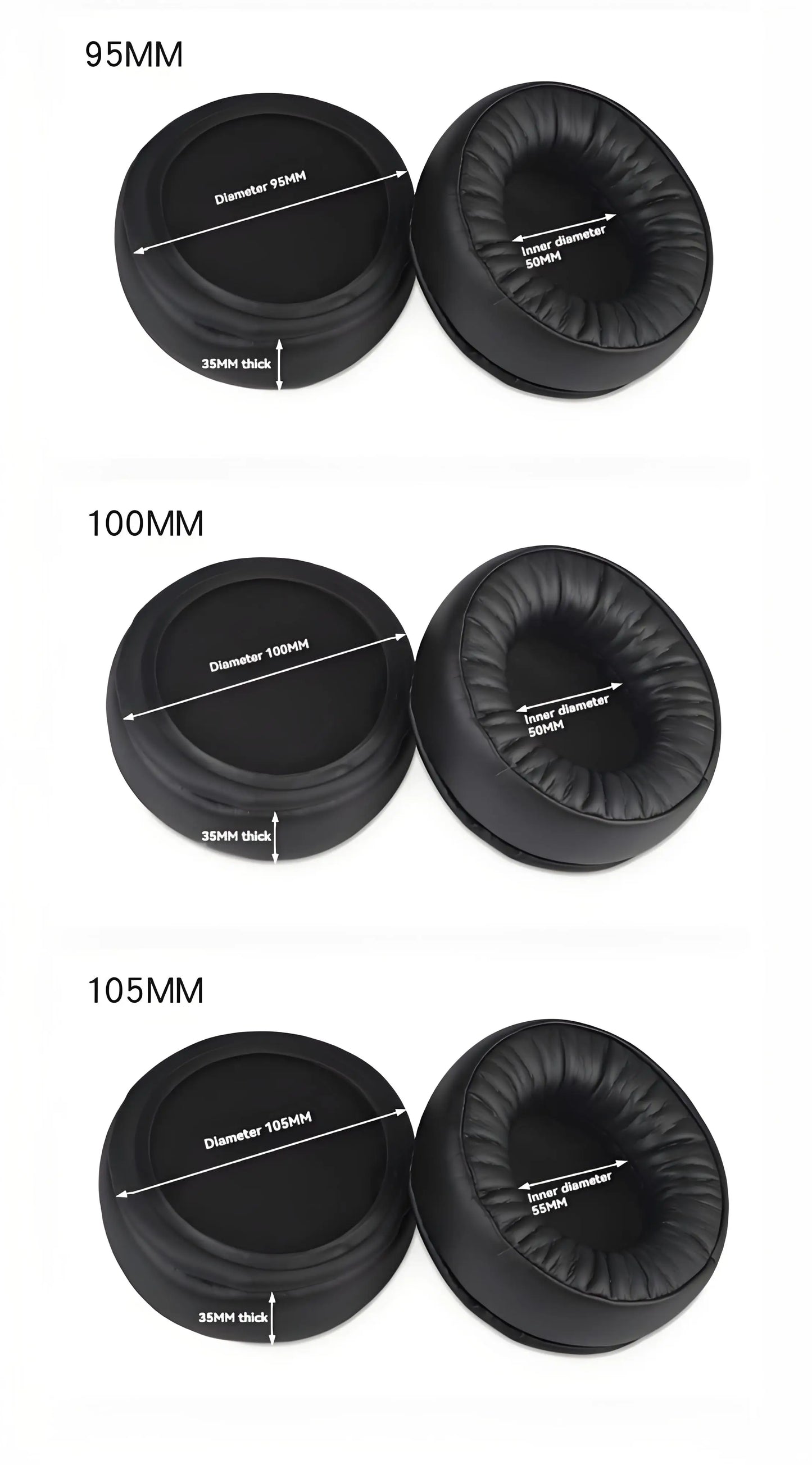 Protein Leather Extra-thick Earphone Covers, 70 - 110mm Sizes, Soft & Comfortable for Personalized Sound Experience