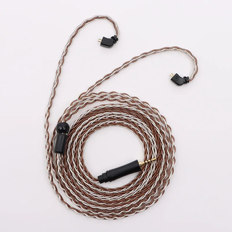 Cable de actualización para auriculares enchufable recto de 8 hilos de color marrón plateado, compatible con MMCX/TFZ/QDC/2 pines