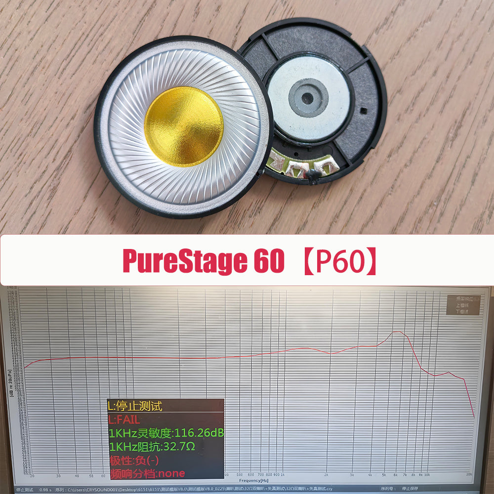 ELFINEAR PureStage 60 Headphone Speaker Drivers, 25.5mm Voice Coil with Silver-Plated Diaphragm Gold-Plated Dome, Hi-Res Audio